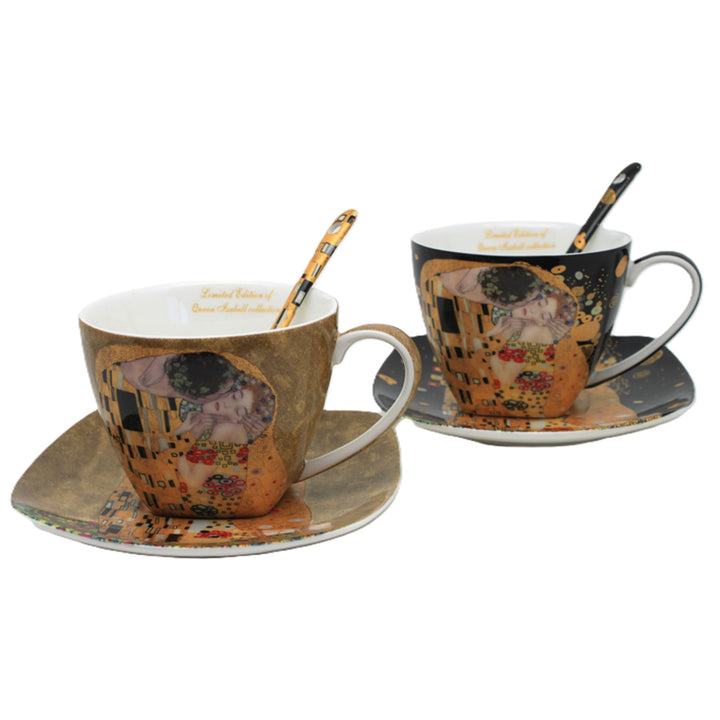Set di 2 tazze in porcellana Queen Isabell, motivo Bacio di Klimt, cucchiaini, 250ml, W25KL60-2-19000
