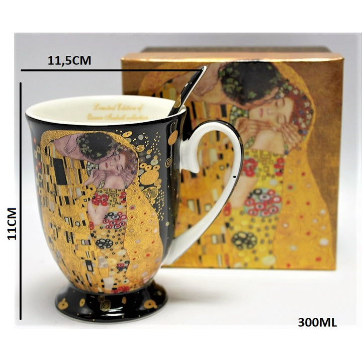 Tazza in porcellana Queen Isabel con cucchiaio, cucchiaio, motivo Klimt Kiss, 300ml, W9KL338-09121