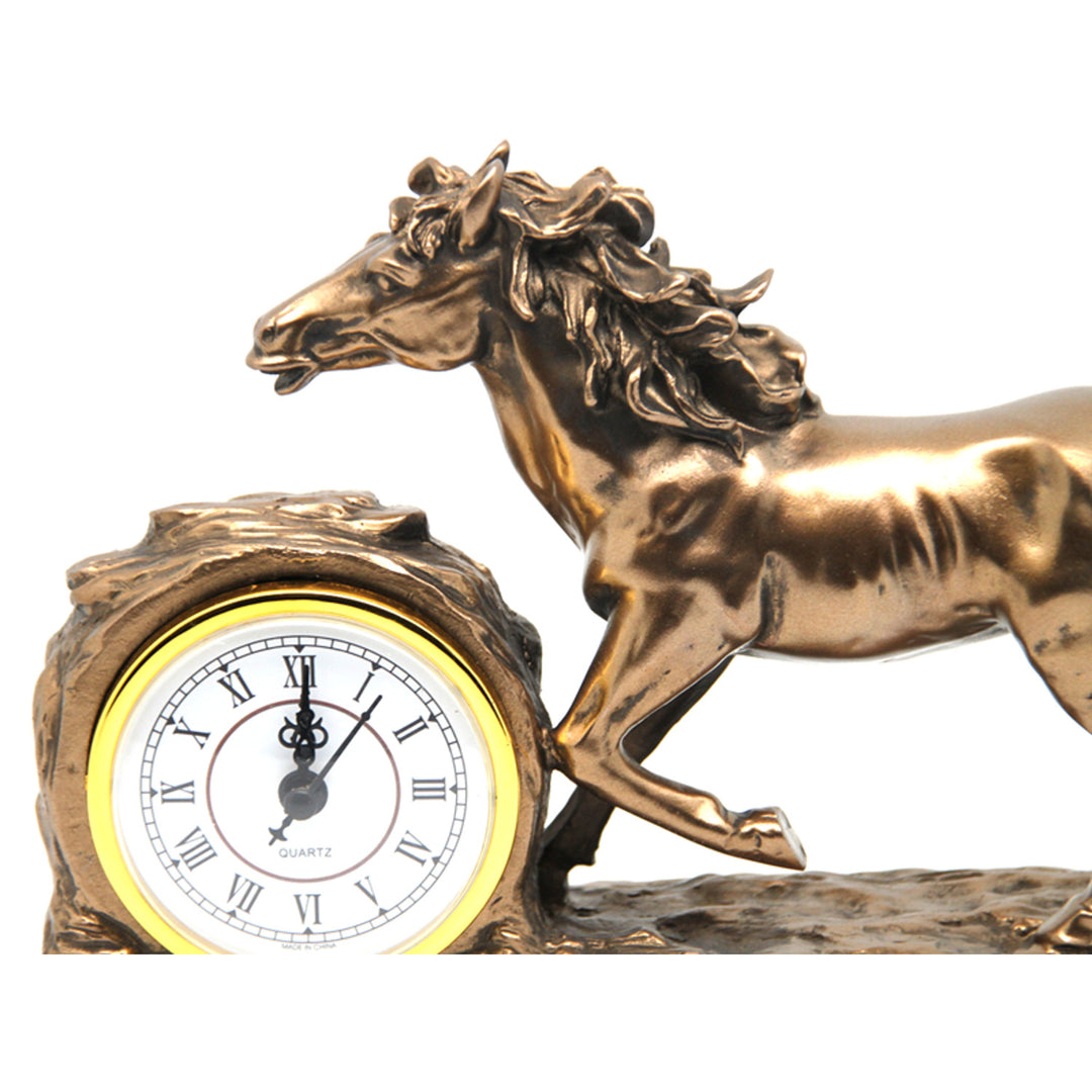 Figurina di cavallo al galoppo, orologio, decorazione da tavolo marrone, Regina Isabel