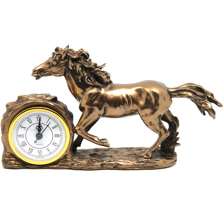 Figurina di cavallo al galoppo, orologio, decorazione da tavolo marrone, Regina Isabel