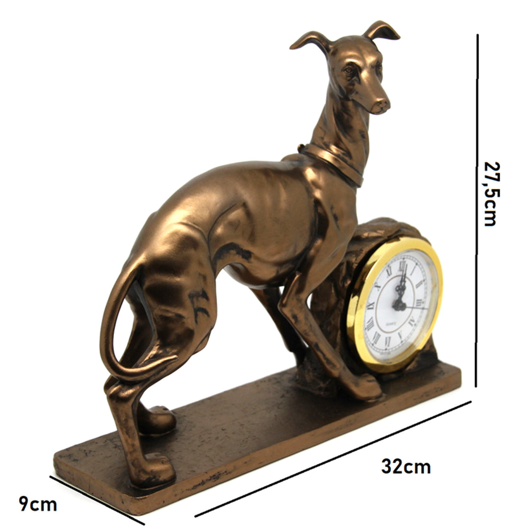 Figurina di cane, grafico, orologio, scultura decorativa in bronzo, Regina Isabel