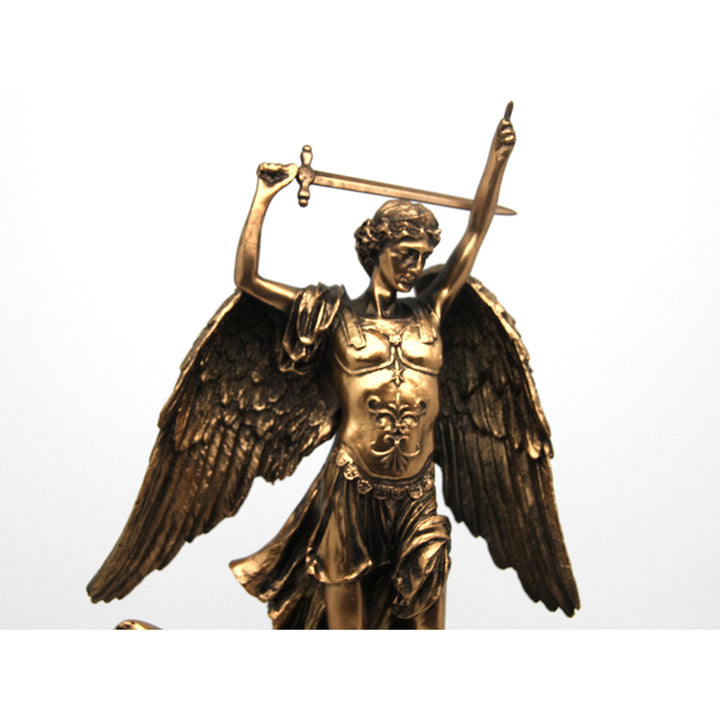 Statuetta dell'Arcangelo Michele, orologio, scultura religiosa in bronzo, Regina Isabella