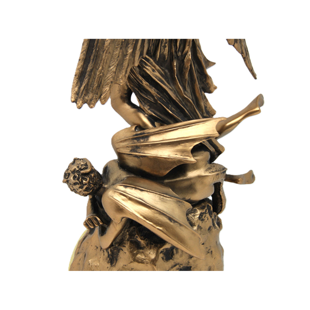 Statuetta dell'Arcangelo Michele, orologio, scultura religiosa in bronzo, Regina Isabella