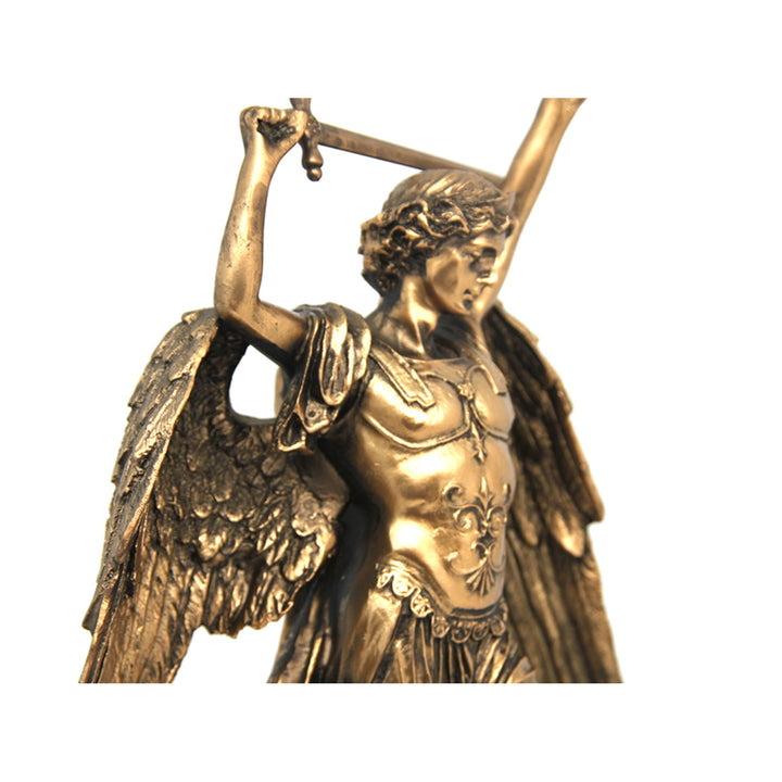 Statuetta dell'Arcangelo Michele, orologio, scultura religiosa in bronzo, Regina Isabella