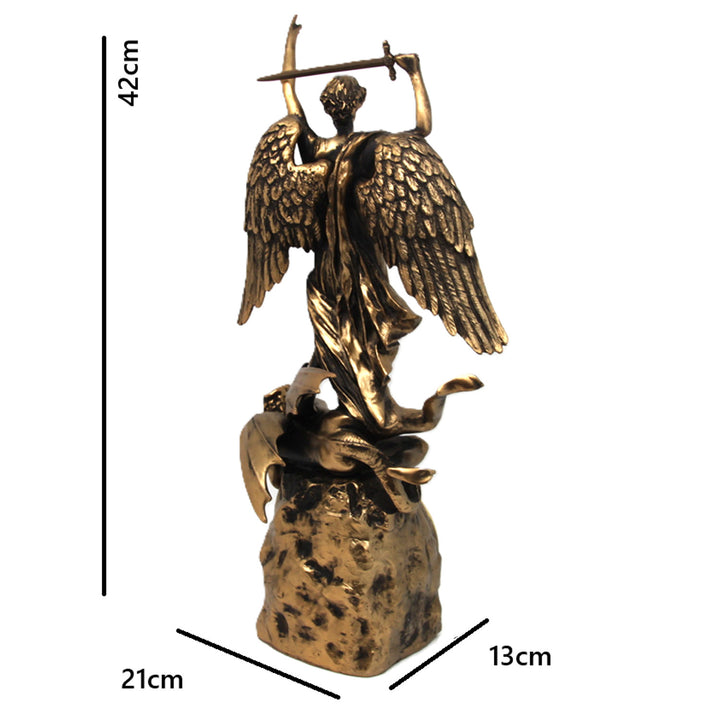 Statuetta dell'Arcangelo Michele, orologio, scultura religiosa in bronzo, Regina Isabella