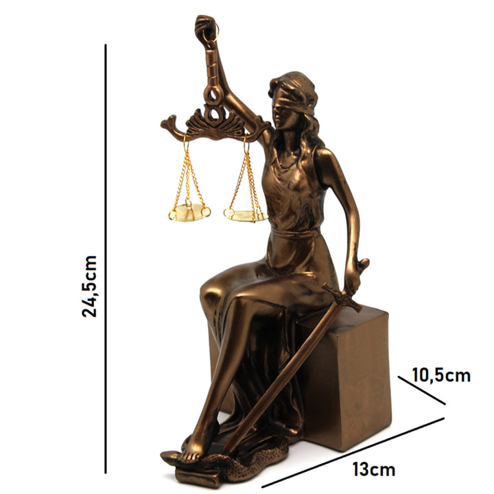 Statuette di Themis con bilancia e spada, poggia libri, Regina Isabella, 2 pezzi