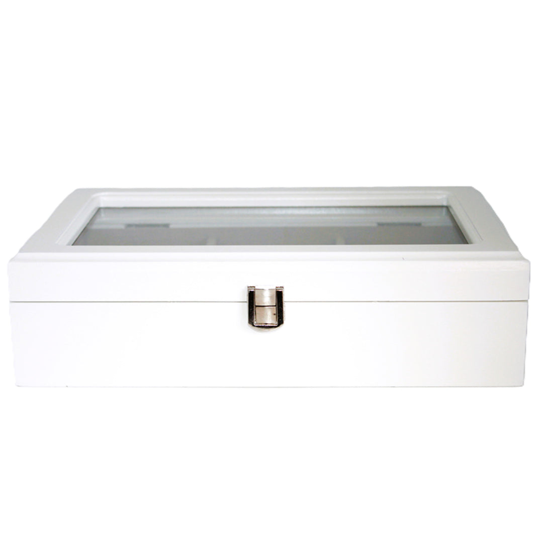 Portagioie, legno, bianco, organizer, scomparti, coperchio in vetro, Queen Isabel