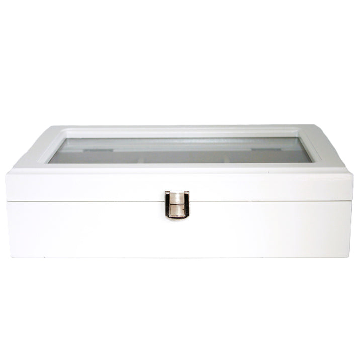 Portagioie, legno, bianco, organizer, scomparti, coperchio in vetro, Queen Isabel