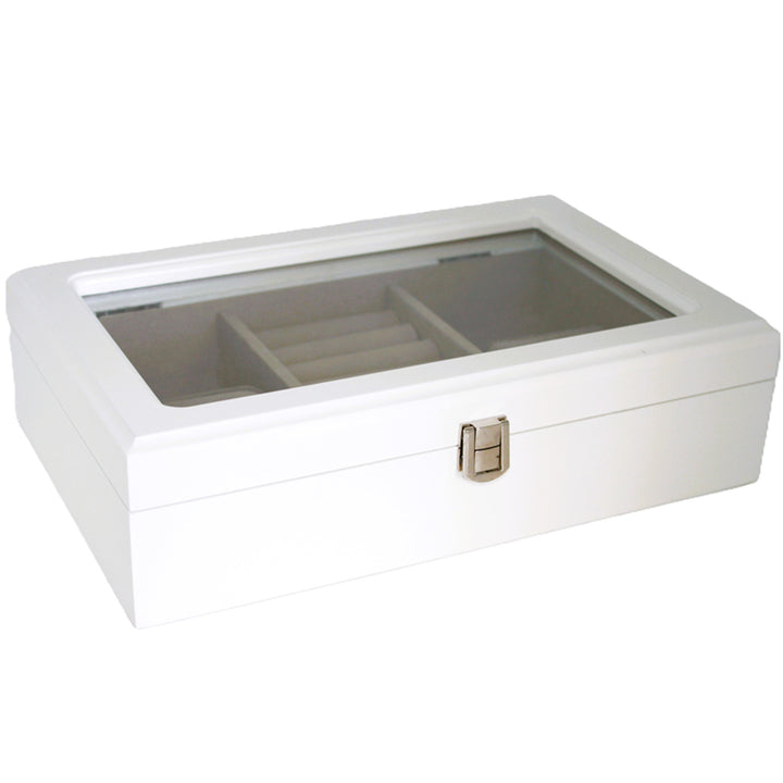 Portagioie, legno, bianco, organizer, scomparti, coperchio in vetro, Queen Isabel
