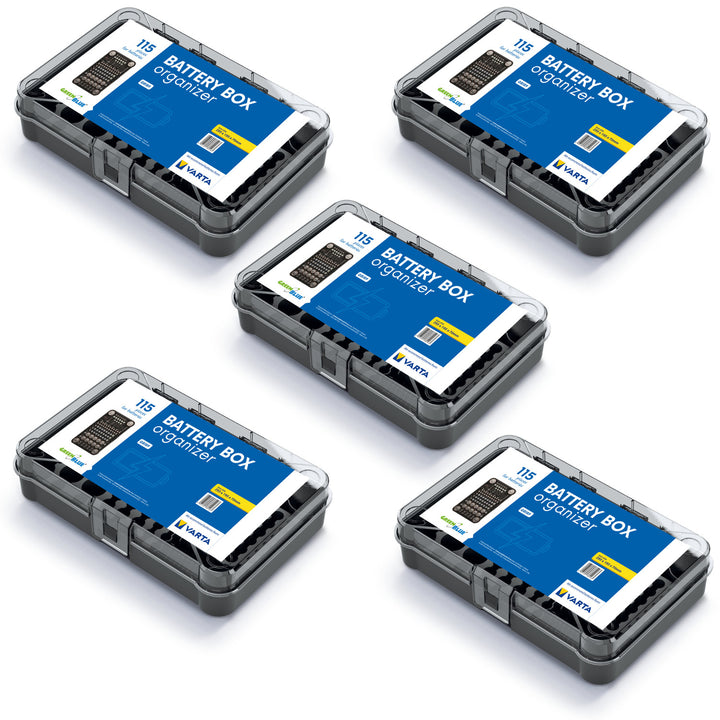 Organizzatore di batterie GreenBlue, coperchio trasparente, 115 spazi, Varta Box GB189, 5 pezzi