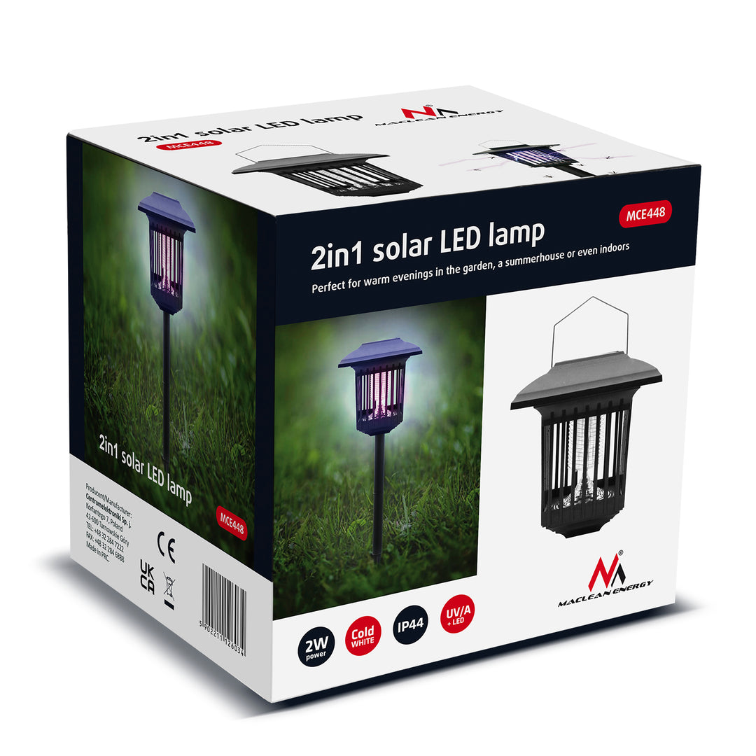 Luce insetticida LED solare Maclean, IP44, LED/UV, batteria ricaricabile 2*AA Ni-MH 200 mAh, solare 2V DC MCE448, 2 pezzi