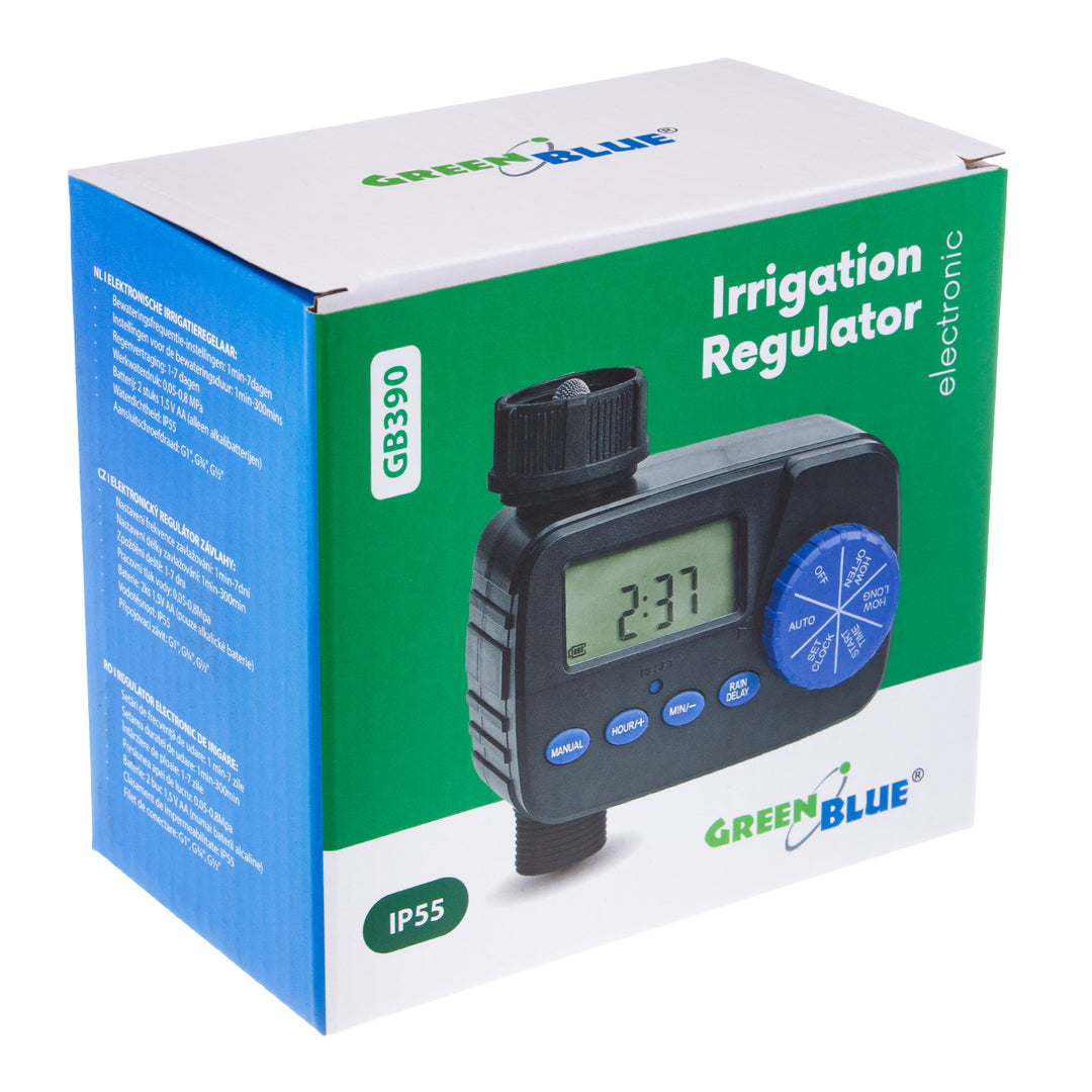 Centralina elettronica di irrigazione GreenBlue, programmatore, alimentazione 2x1,5V AA, GB390 + 2x Varta Industrial alcaline AA
