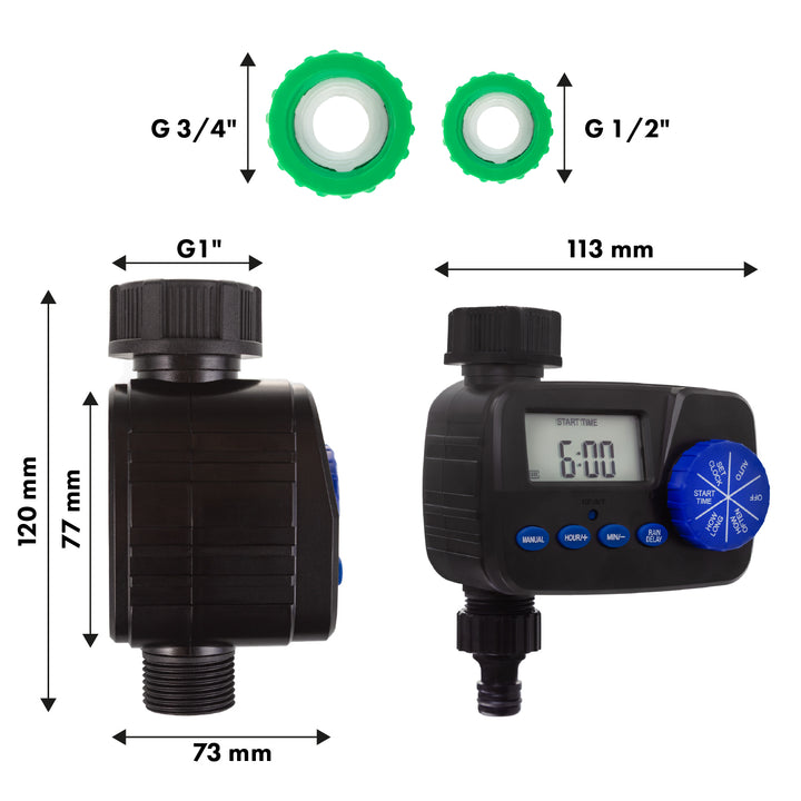 Centralina elettronica di irrigazione GreenBlue, programmatore, alimentazione 2x1,5V AA, GB390 + 2x Varta Industrial alcaline AA