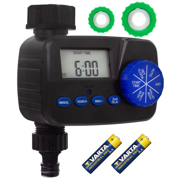 Centralina elettronica di irrigazione GreenBlue, programmatore, alimentazione 2x1,5V AA, GB390 + 2x Varta Industrial alcaline AA