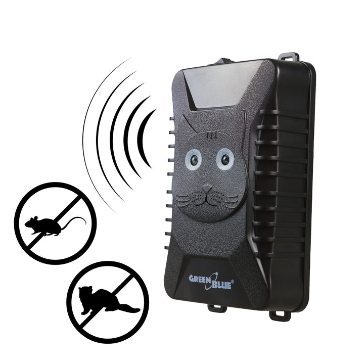 GreenBlue GB725 dissuasore per roditori e martore con ultrasuoni e LED + 4x batterie AA Varta Industrial
