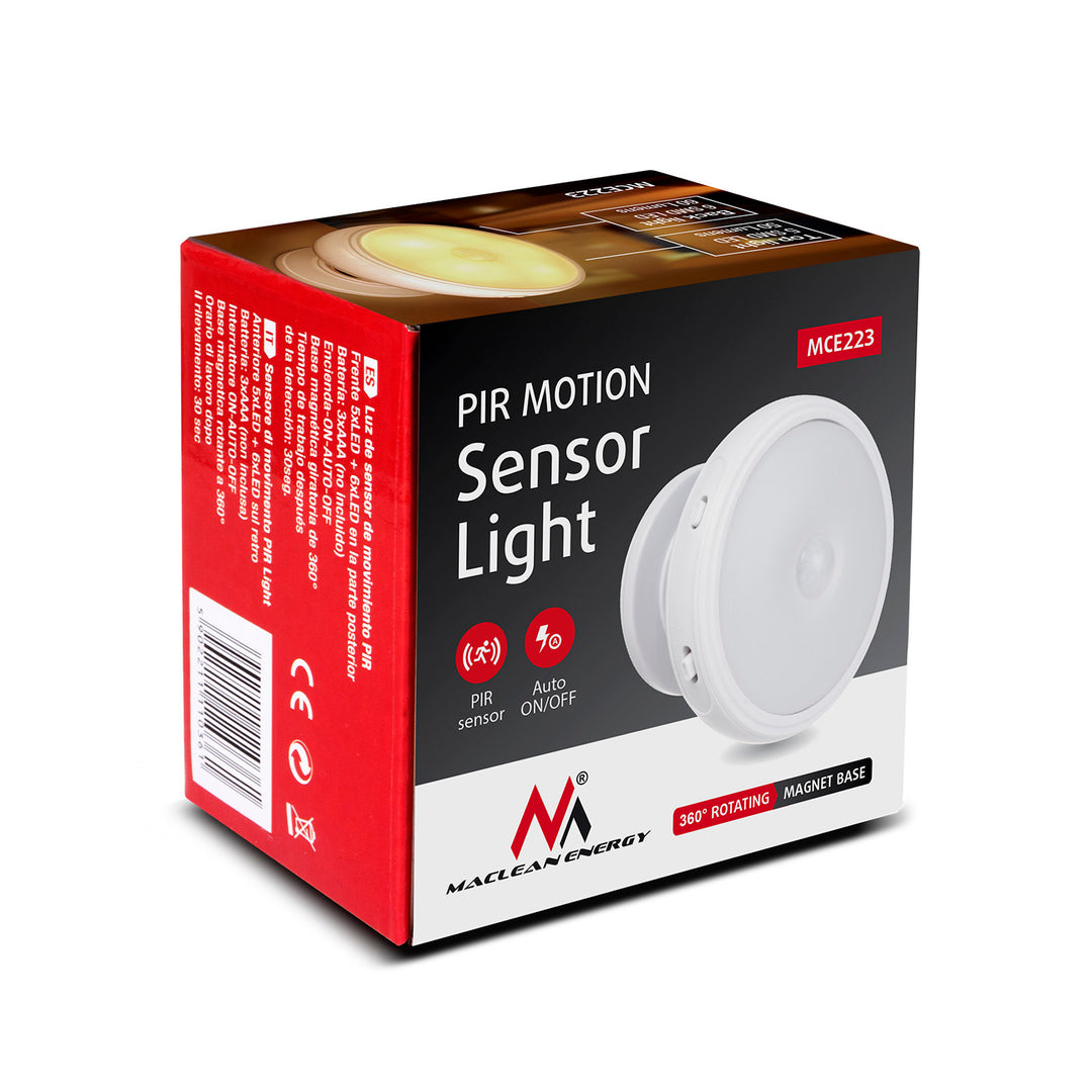 Lampada LED con sensore di movimento Maclean, magnete, retroilluminazione, modalità di illuminazione: continua, sensore PIR, 3xAA, MCE223 + 3 x batterie Varta Industrial