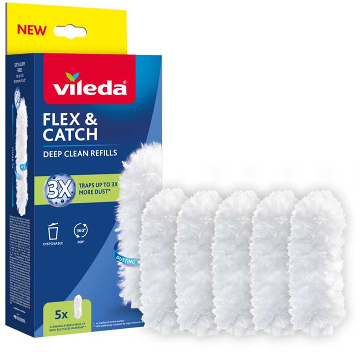 Ricarica per scopa Vileda Flex&Catch, 5 pezzi, 100% fibra riciclata, ricarica a 360°
