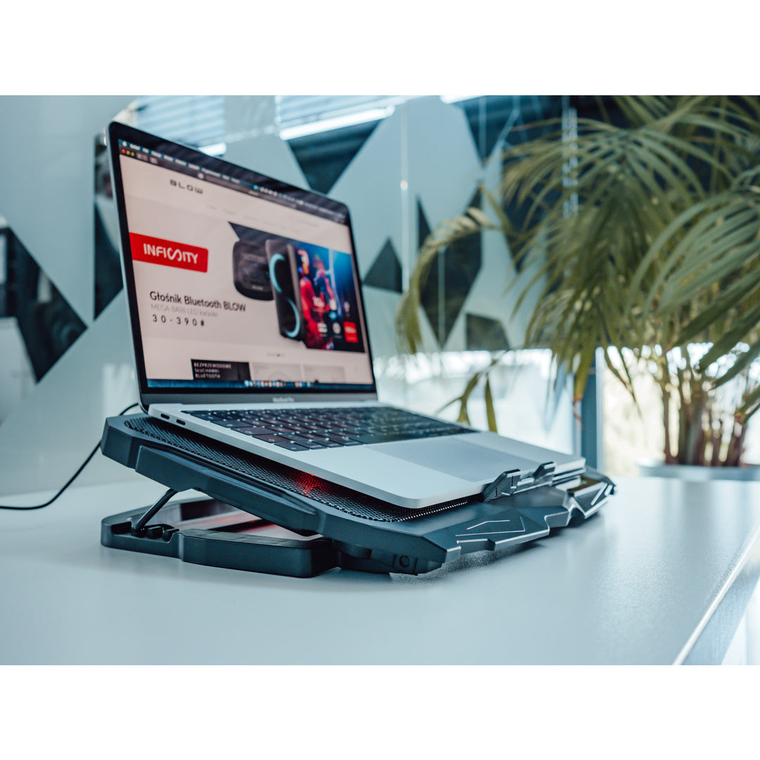 Supporto di raffreddamento per laptop Blow Hurricane, quattro ventole, illuminazione rossa, hub USB integrato