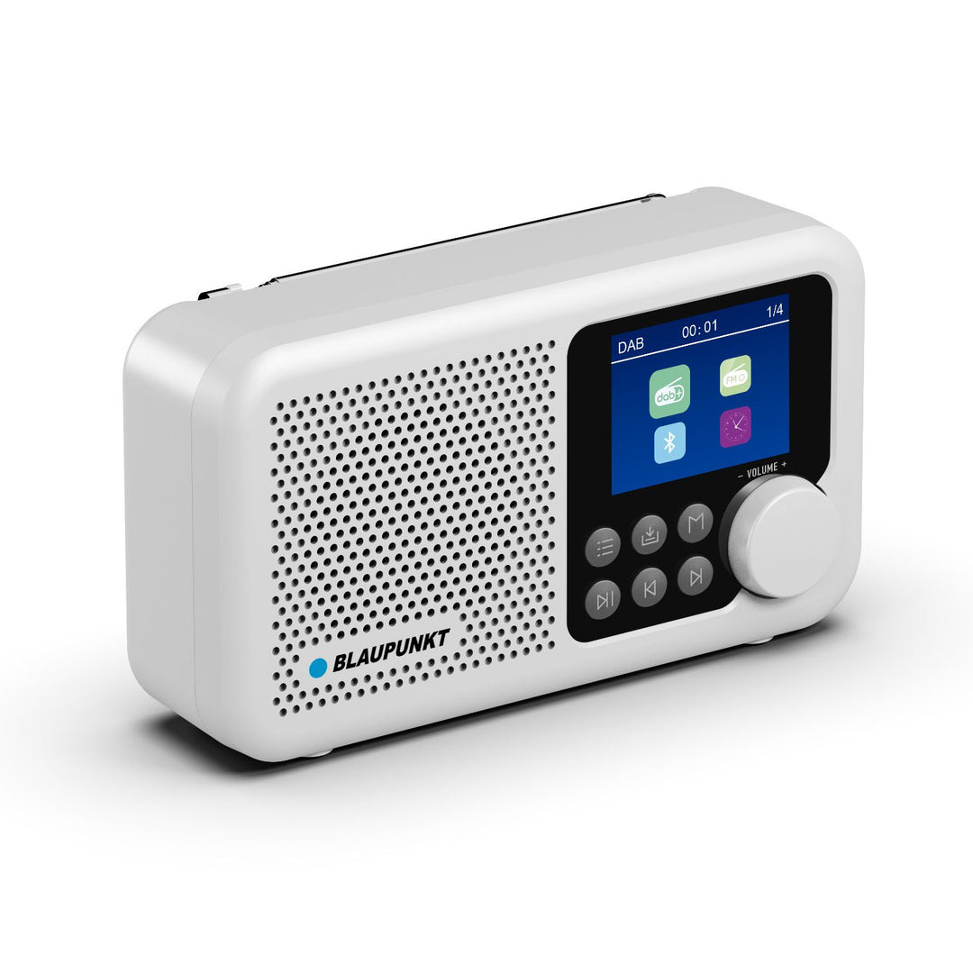 Radio portatile Blaupunkt, radio digitale DAB+ e sintonizzatore FM, Bluetooth, uscita cuffie, display a colori da 2,4 pollici, funzione orologio e sveglia, alimentata a batteria e ricaricabile tramite USB-C, DR8WH