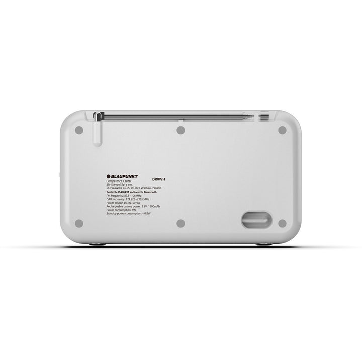 Radio portatile Blaupunkt, radio digitale DAB+ e sintonizzatore FM, Bluetooth, uscita cuffie, display a colori da 2,4 pollici, funzione orologio e sveglia, alimentata a batteria e ricaricabile tramite USB-C, DR8WH