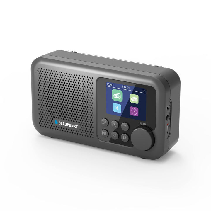 Radio portatile Blaupunkt, radio digitale DAB+ e sintonizzatore FM, Bluetooth, uscita cuffie, display a colori da 2,4 pollici, funzione orologio e sveglia, alimentata a batteria e ricaricabile tramite USB-C, DR8BK