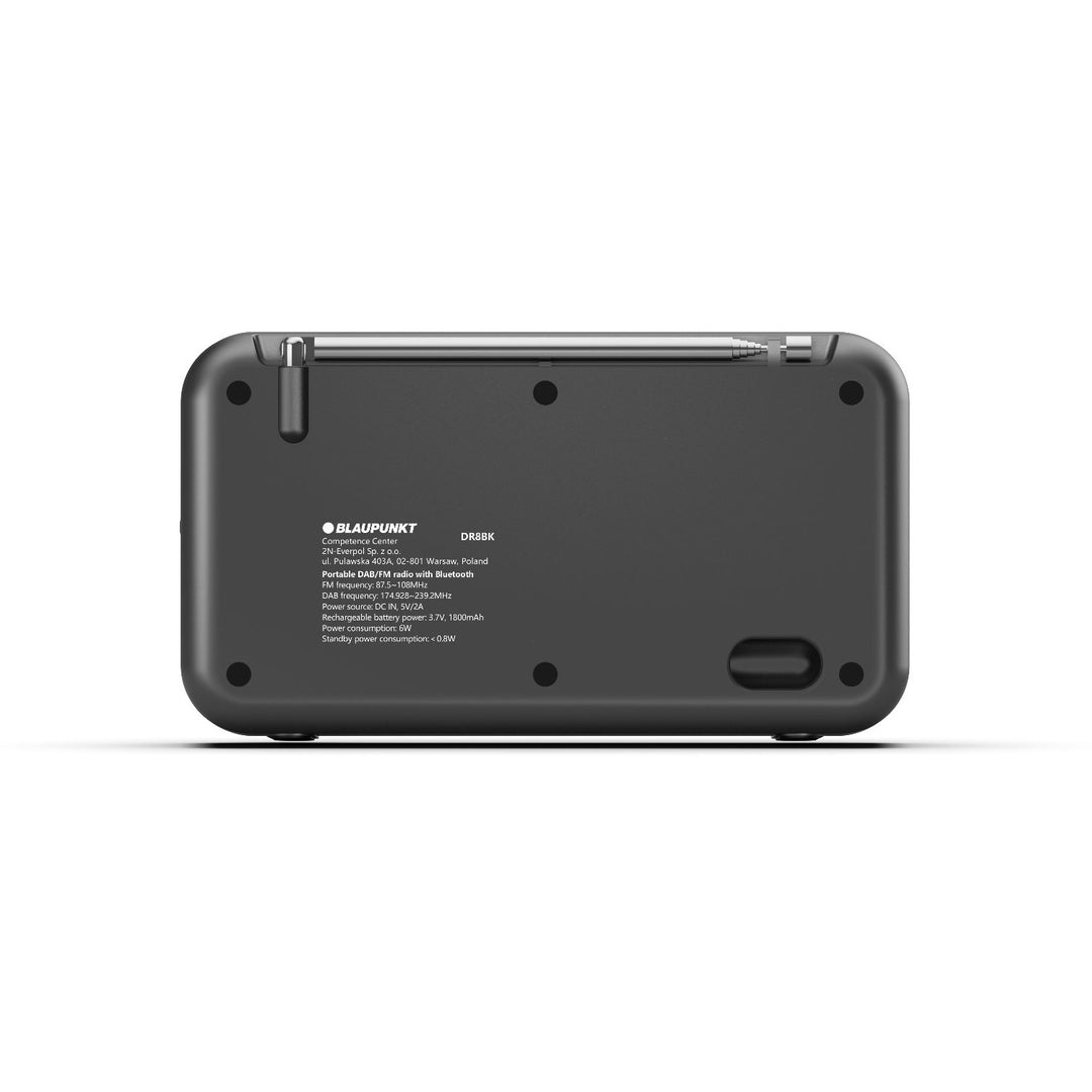 Radio portatile Blaupunkt, radio digitale DAB+ e sintonizzatore FM, Bluetooth, uscita cuffie, display a colori da 2,4 pollici, funzione orologio e sveglia, alimentata a batteria e ricaricabile tramite USB-C, DR8BK