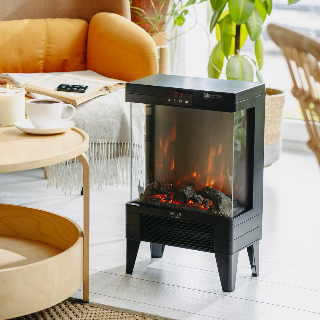 Caminetto elettrico a LED con telecomando, 2 potenze di riscaldamento 1000W/2000W, termostato, Adler AD 7755