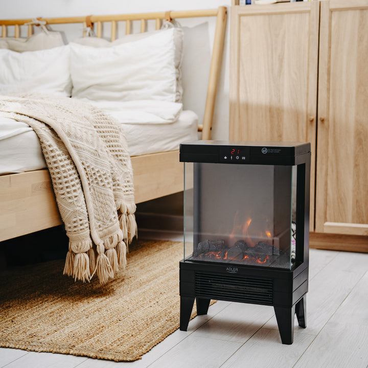 Caminetto elettrico a LED con telecomando, 2 potenze di riscaldamento 1000W/2000W, termostato, Adler AD 7755