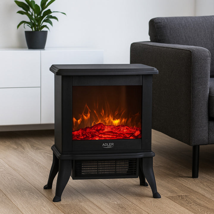 Caminetto elettrico Adler, 2 livelli di riscaldamento, potenza massima 1800W, termostato, effetto fiamma 3D, AD 7754