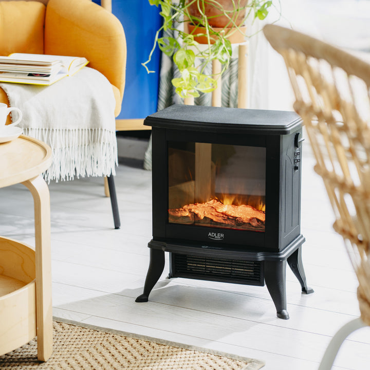 Caminetto elettrico Adler, 2 livelli di riscaldamento, potenza massima 1800W, termostato, effetto fiamma 3D, AD 7754