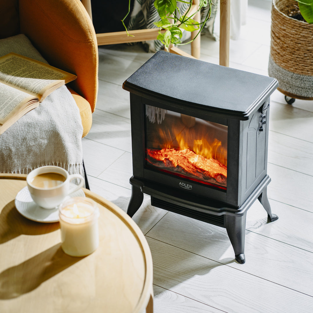 Caminetto elettrico Adler, 2 livelli di riscaldamento, potenza massima 1800W, termostato, effetto fiamma 3D, AD 7754