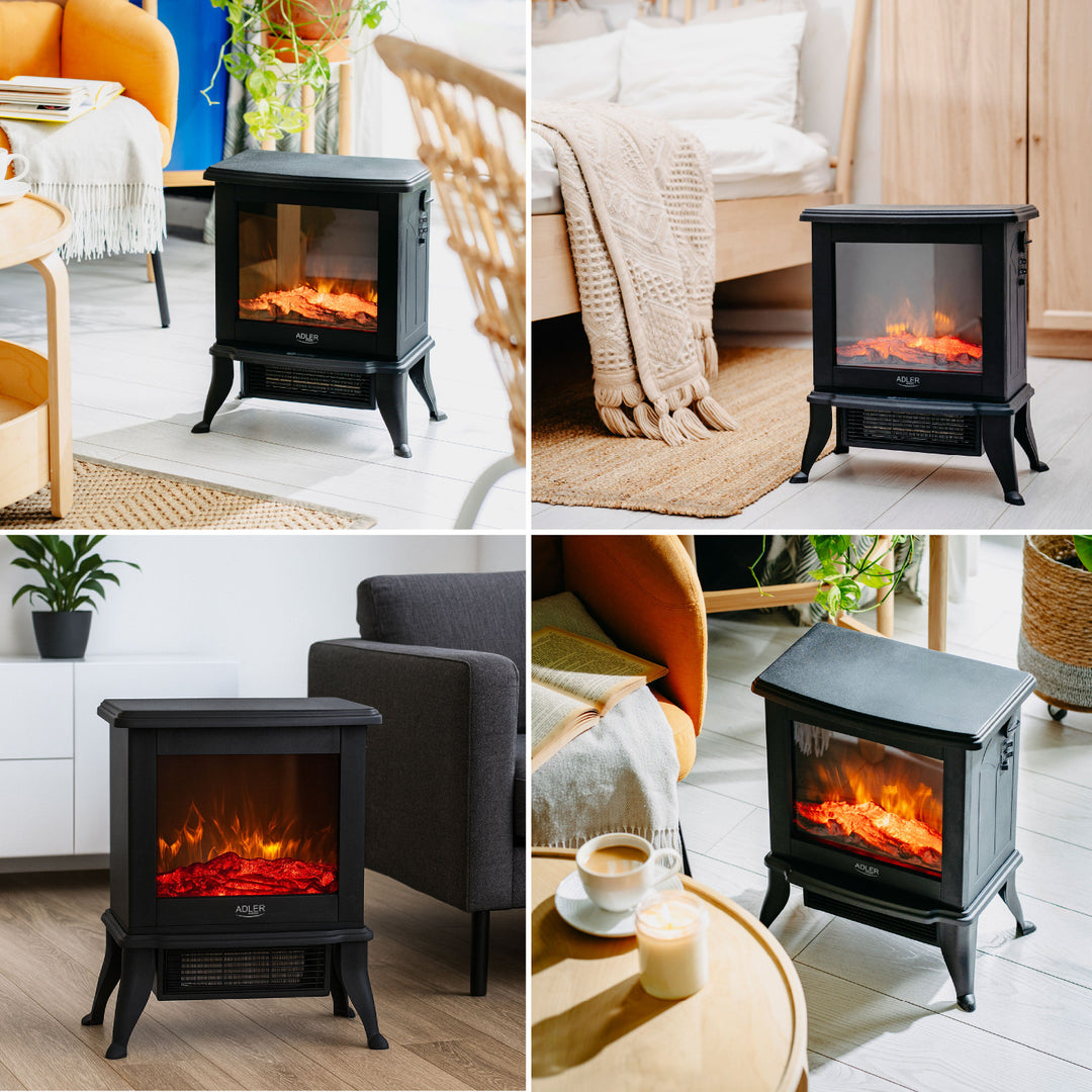 Caminetto elettrico Adler, 2 livelli di riscaldamento, potenza massima 1800W, termostato, effetto fiamma 3D, AD 7754