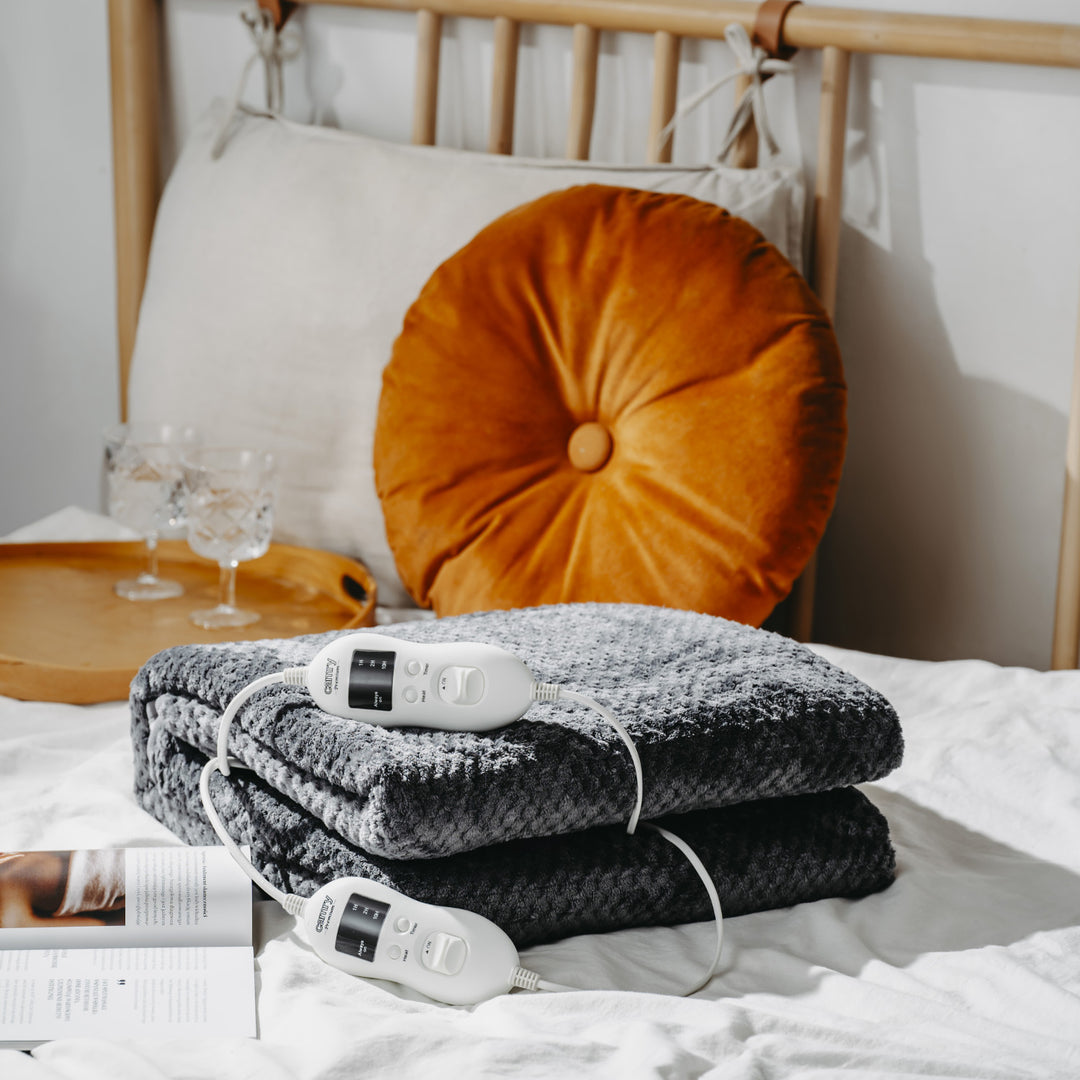 Coperta elettrica Camry, per 2 persone, dimensioni 150x160cm, 8 livelli di riscaldamento, potenza 2 x 60W, grigio, CR 7417