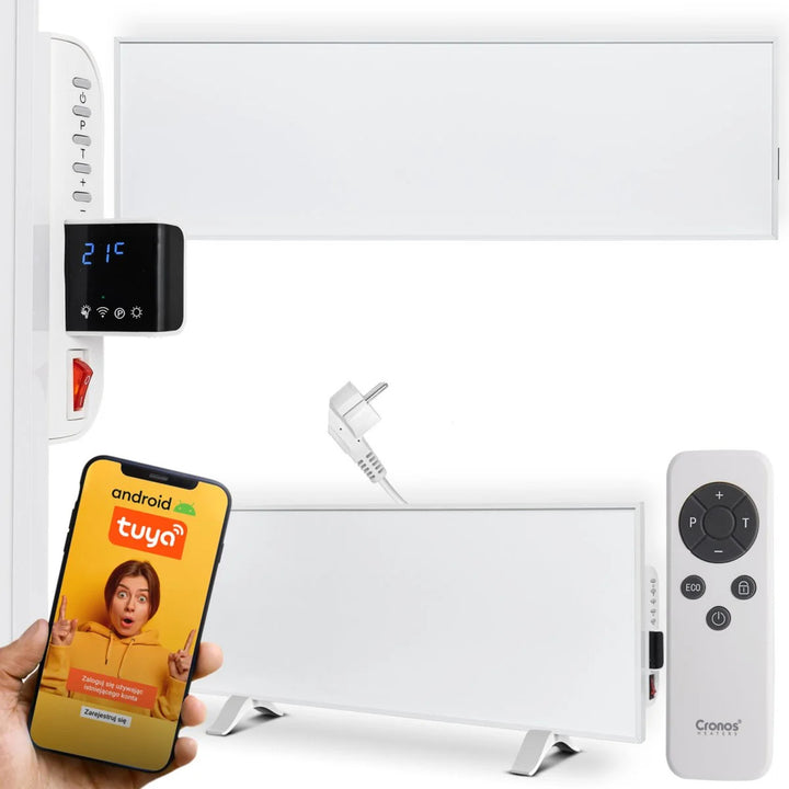 Riscaldatore a infrarossi Cronos, 330W, bianco, anallergico, ultrasottile, superficie opaca, riscalda un'area fino a 12m2, Synthelith PRO CRP-330TWP Bianco
