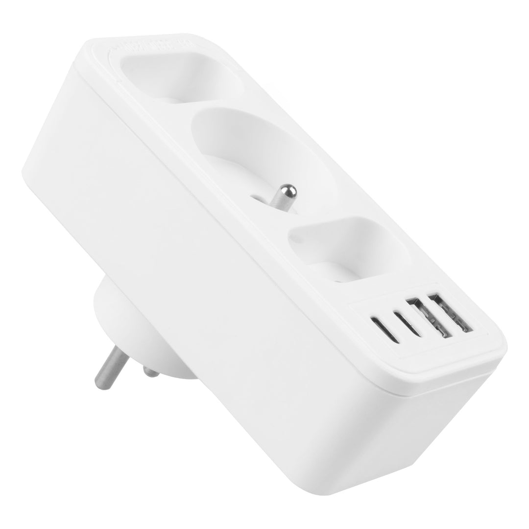 Presa di corrente x3 + 4xUSB Maclean, splitter a 3 prese, 2xUSB A, 2xUSB C PD 20W, 1x16A + 2x6A, MCE248 F/W, 2 pezzi