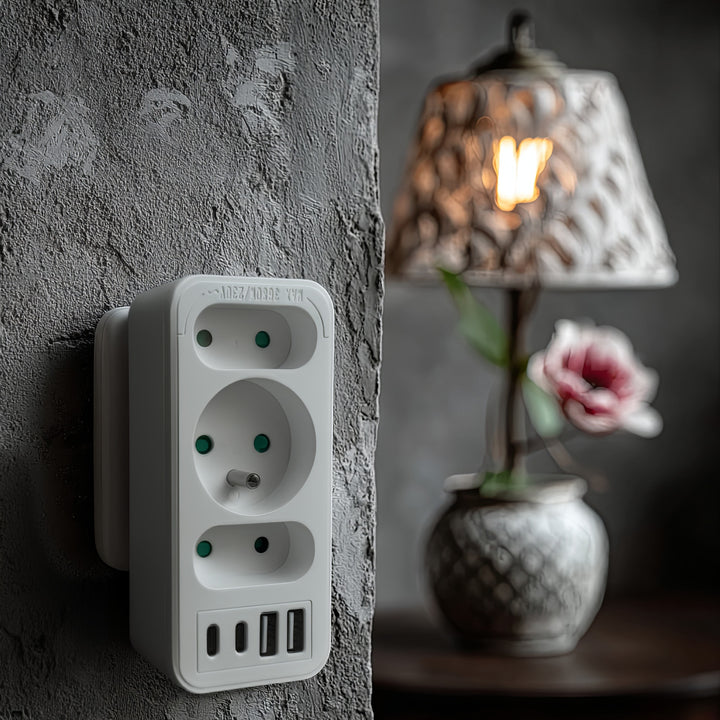 Presa di corrente x3 + 4xUSB Maclean, splitter a 3 prese, 2xUSB A, 2xUSB C PD 20W, 1x16A + 2x6A, MCE248 F/W, 2 pezzi