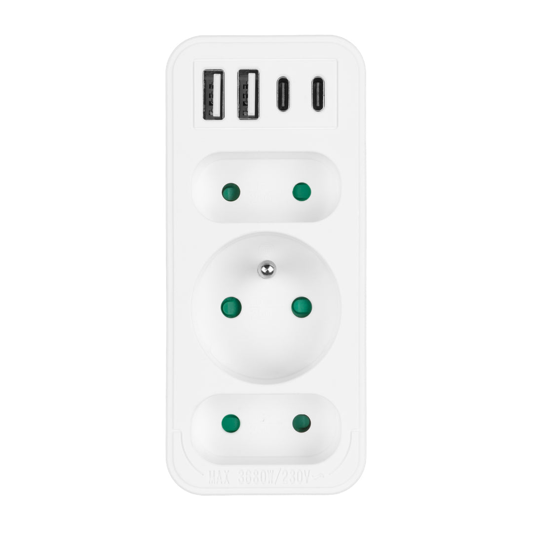 Presa di corrente x3 + 4xUSB Maclean, splitter a 3 prese, 2xUSB A, 2xUSB C PD 20W, 1x16A + 2x6A, MCE248 F/W, 3 pezzi
