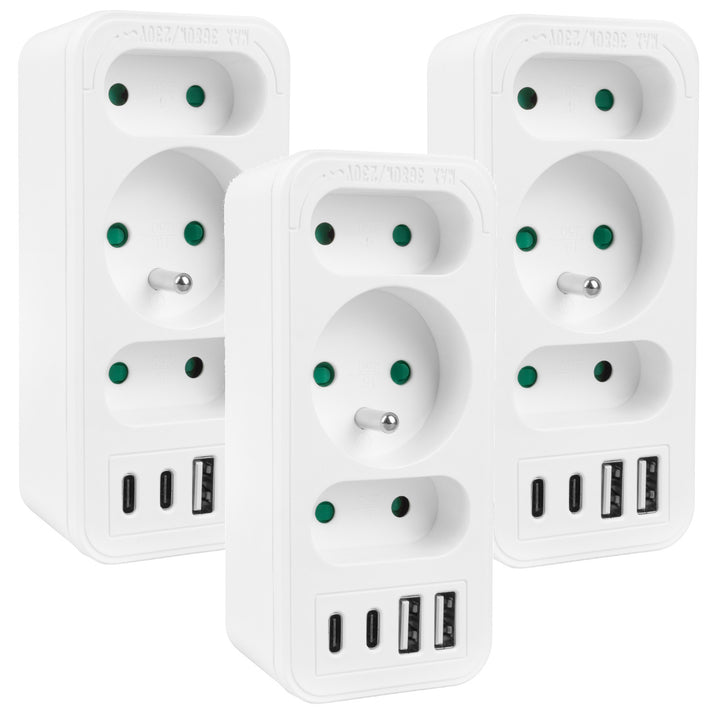 Presa di corrente x3 + 4xUSB Maclean, splitter a 3 prese, 2xUSB A, 2xUSB C PD 20W, 1x16A + 2x6A, MCE248 F/W, 3 pezzi