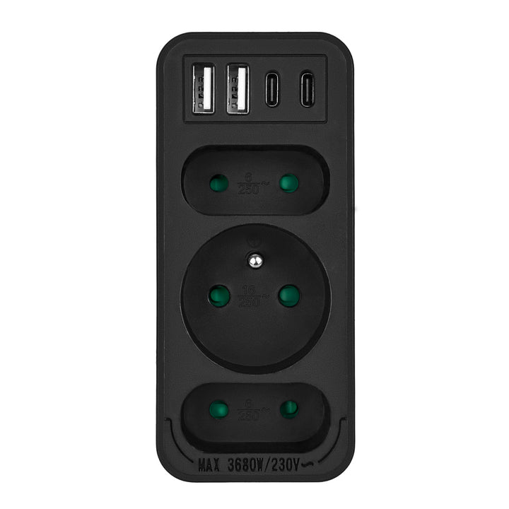 Presa di corrente x3 + 4xUSB Maclean, splitter a 3 prese, 2xUSB A, 2xUSB C PD 20W, 1x16A + 2x6A, MCE248 F/B, 2 pezzi