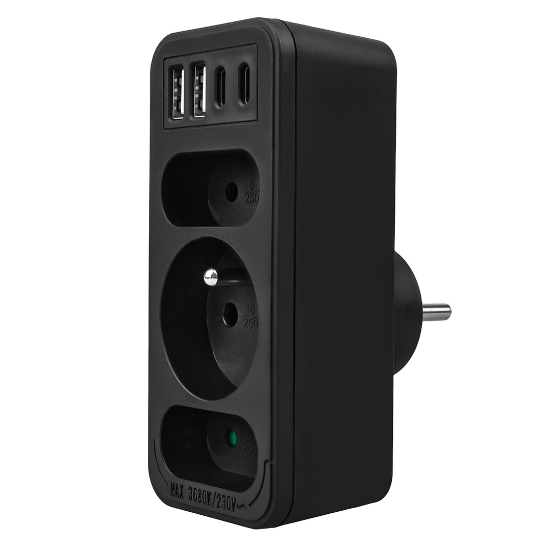 Presa di corrente x3 + 4xUSB Maclean, splitter a 3 prese, 2xUSB A, 2xUSB C PD 20W, 1x16A + 2x6A, MCE248 F/B, 3 pezzi