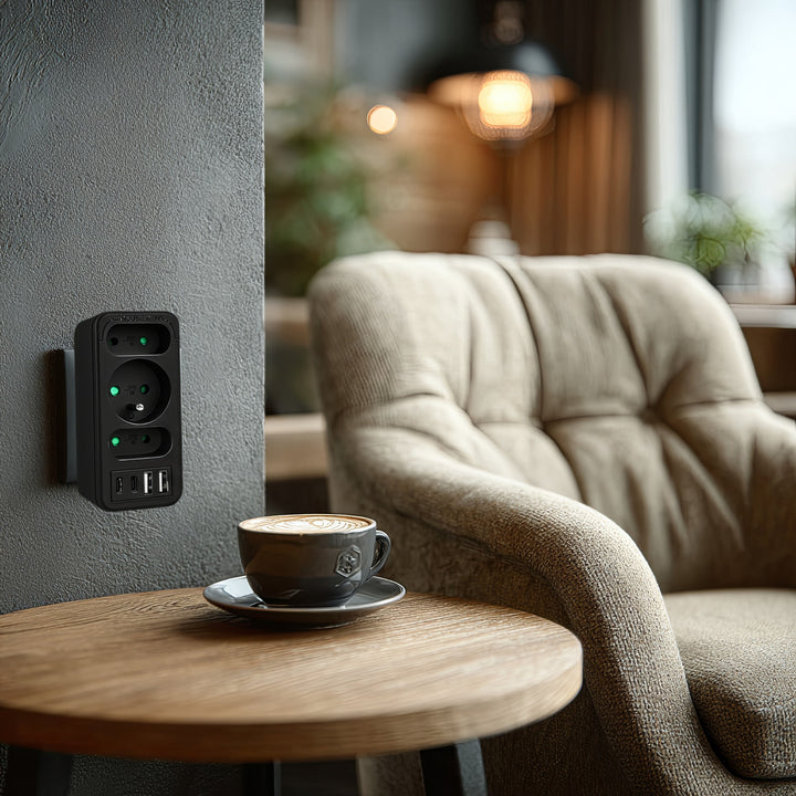 Presa di corrente x3 + 4xUSB Maclean, splitter a 3 prese, 2xUSB A, 2xUSB C PD 20W, 1x16A + 2x6A, MCE248 F/B, 3 pezzi