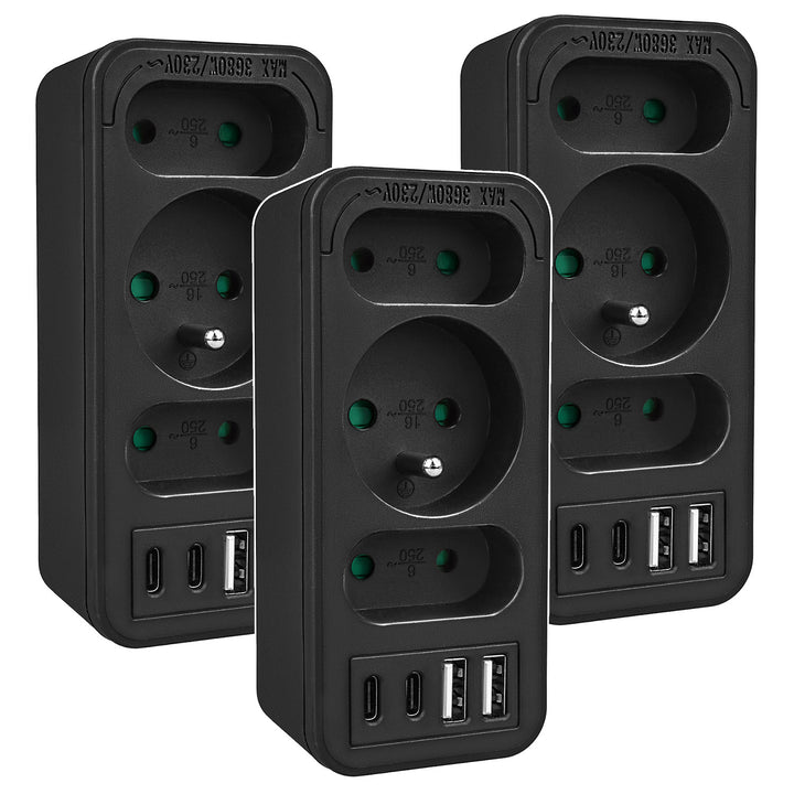 Presa di corrente x3 + 4xUSB Maclean, splitter a 3 prese, 2xUSB A, 2xUSB C PD 20W, 1x16A + 2x6A, MCE248 F/B, 3 pezzi