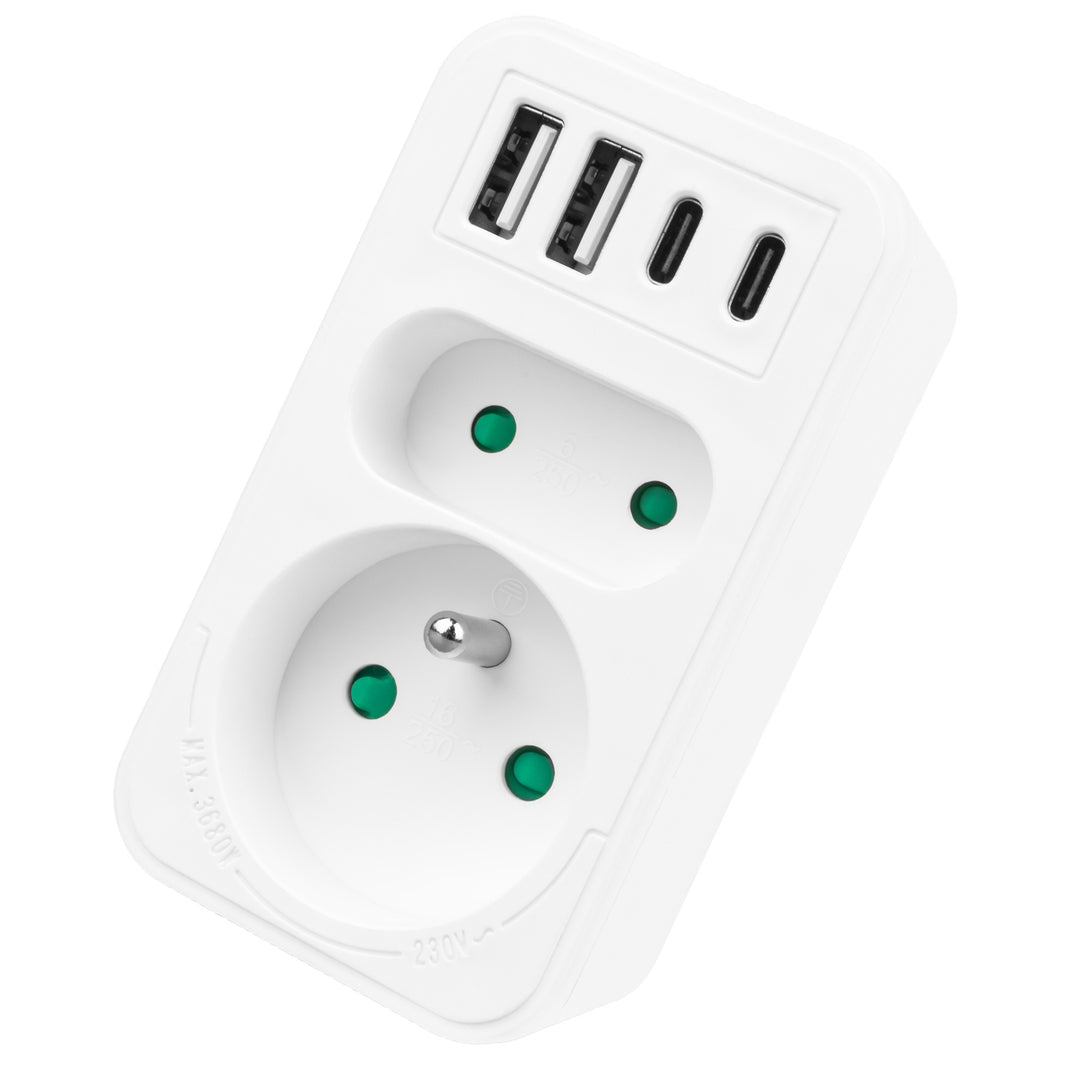 Presa di corrente Maclean x2 + 4xUSB, splitter con 2 prese, 2xUSB A, 2xUSB C PD 20W, 1x16A + 1x6A, MCE249 F/W, 2 pezzi