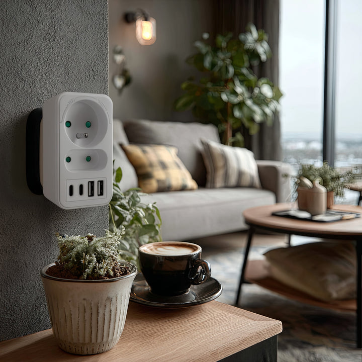 Presa di corrente Maclean x2 + 4xUSB, splitter con 2 prese, 2xUSB A, 2xUSB C PD 20W, 1x16A + 1x6A, MCE249 F/W, 2 pezzi