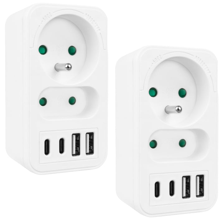 Presa di corrente Maclean x2 + 4xUSB, splitter con 2 prese, 2xUSB A, 2xUSB C PD 20W, 1x16A + 1x6A, MCE249 F/W, 2 pezzi