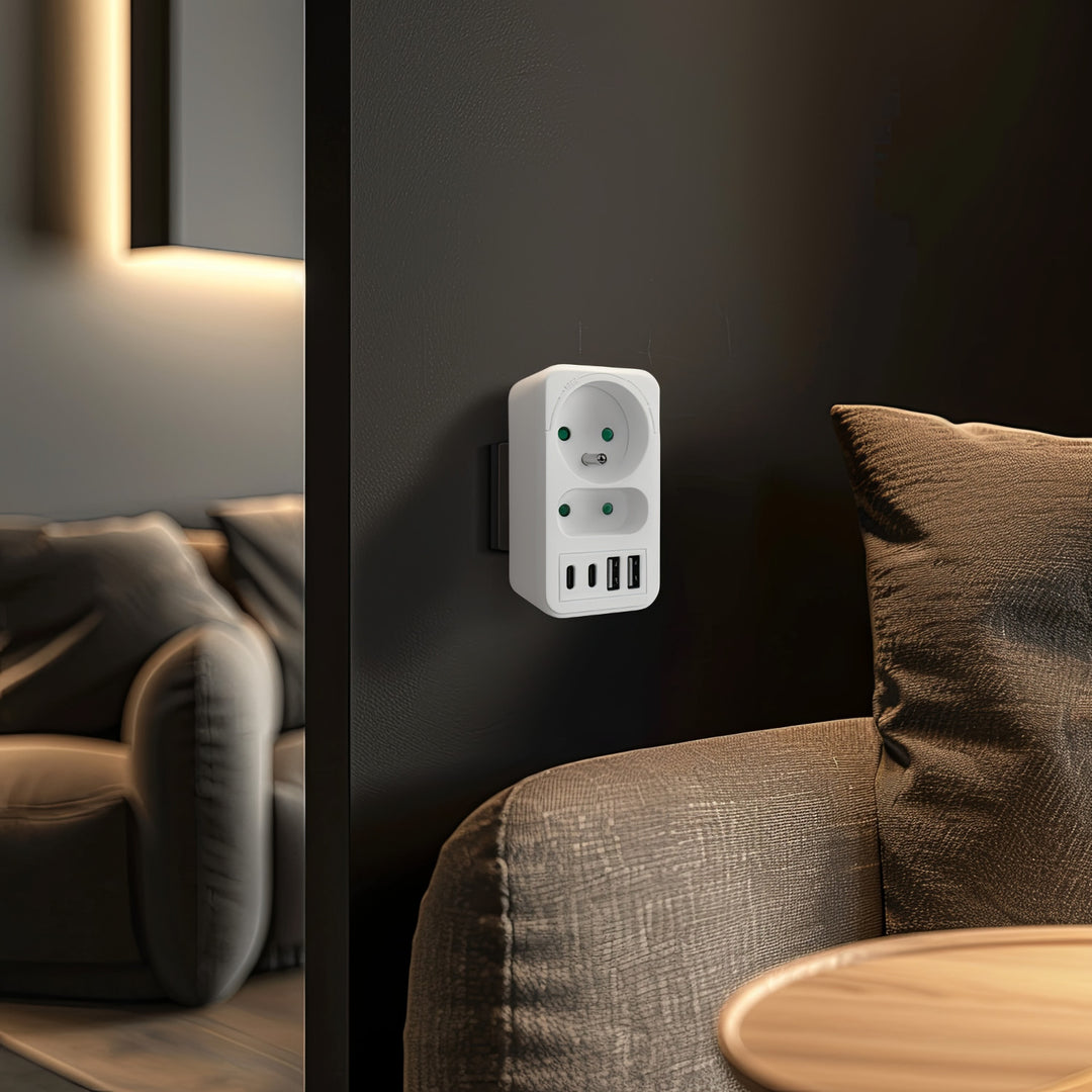 Presa di corrente Maclean x2 + 4xUSB, splitter con 2 prese, 2xUSB A, 2xUSB C PD 20W, 1x16A + 1x6A, MCE249 F/W, 3 pezzi