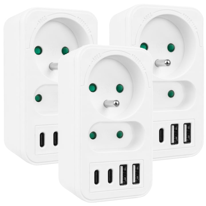 Presa di corrente Maclean x2 + 4xUSB, splitter con 2 prese, 2xUSB A, 2xUSB C PD 20W, 1x16A + 1x6A, MCE249 F/W, 3 pezzi