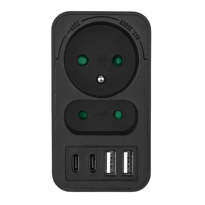 Presa di corrente Maclean x2 + 4xUSB, splitter con 2 prese, 2xUSB A, 2xUSB C PD 20W, 1x16A + 1x6A, MCE249 F/B, 2 pezzi