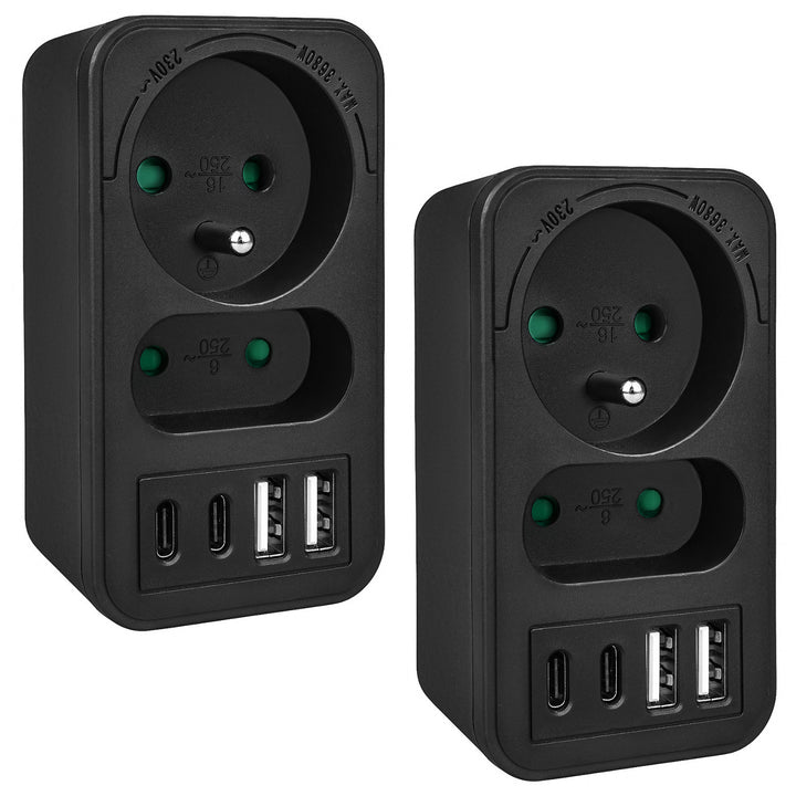 Presa di corrente Maclean x2 + 4xUSB, splitter con 2 prese, 2xUSB A, 2xUSB C PD 20W, 1x16A + 1x6A, MCE249 F/B, 2 pezzi