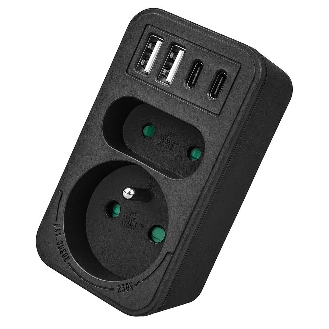 Presa di corrente Maclean x2 + 4xUSB, splitter con 2 prese, 2xUSB A, 2xUSB C PD 20W, 1x16A + 1x6A, MCE249 F/B, 3 pezzi